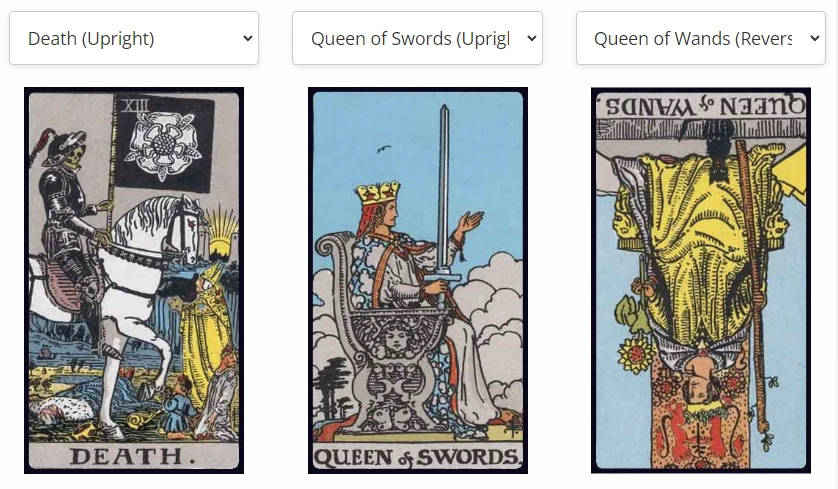 Tarotkortit eri asennoissa